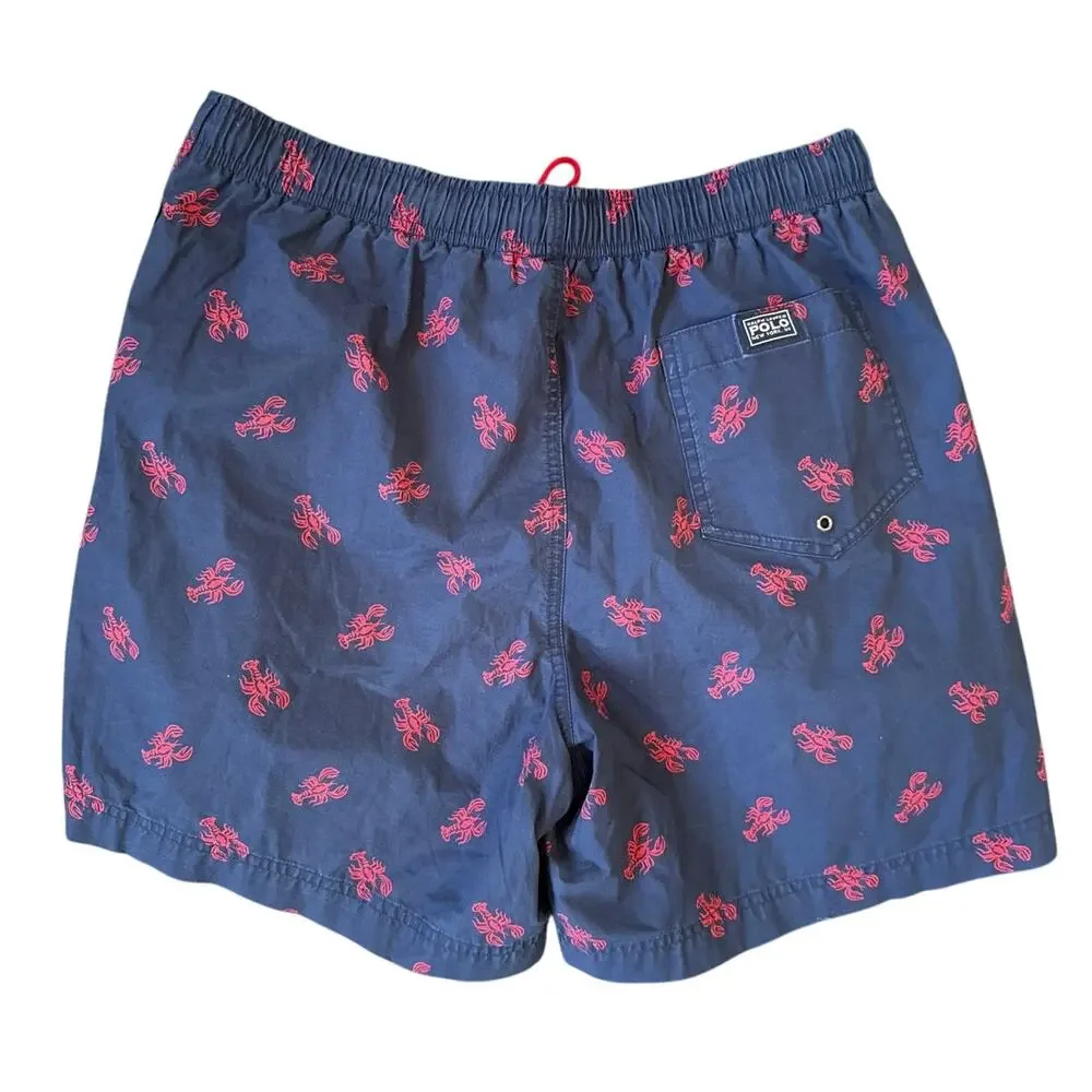 Polo Ralph Lauren Swim Trunks Navy with Red Lobster Print Size Large